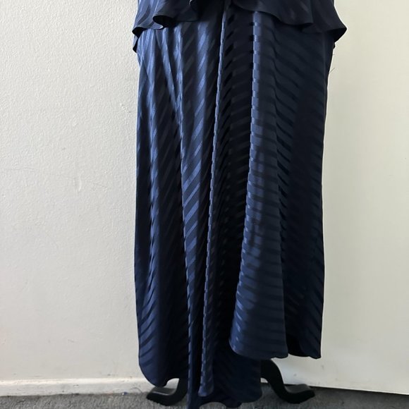 A.L.C. Navy Blue Tonal Stripe AVI 100% Silk Asymmetric Midi Maxi Dress Sz 6 - Picture 7 of 13